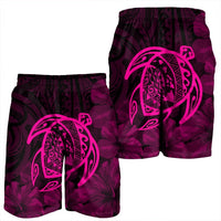 Hawaiian Map Turtle Kanaka Hibiscus Polynesian Men's Shorts - Pink - AH - Polynesian Pride