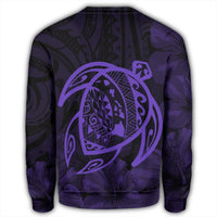 Hawaiian Map Turtle Kanaka Hibiscus Polynesian Sweatshirt - Purple - AH - Polynesian Pride