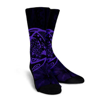 Hawaiian Map Turtle Kanaka Hibiscus Polynesian Crew Socks - Purple - AH - Polynesian Pride
