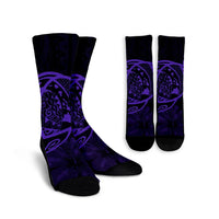 Hawaiian Map Turtle Kanaka Hibiscus Polynesian Crew Socks - Purple - AH Crew Socks White - Polynesian Pride