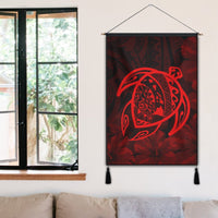 Hawaiian Map Turtle Kanaka Hibiscus Polynesian Hanging Poster - Red - AH - Polynesian Pride