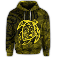 Hawaiian Map Turtle Kanaka Hibiscus Polynesian Hoodie Yellow - Polynesian Pride