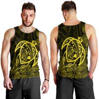 Hawaiian Map Turtle Kanaka Hibiscus Polynesian Tank Top - Yellow - AH - Polynesian Pride