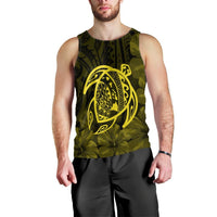 Hawaiian Map Turtle Kanaka Hibiscus Polynesian Tank Top - Yellow - AH Black - Polynesian Pride