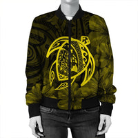 Hawaiian Map Turtle Kanaka Hibiscus Polynesian Bomber Jacket - Yellow - AH - Polynesian Pride