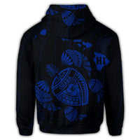 Hawaiian Map Turtle Ohana Hibicus Polynesian Zip Hoodie Blue - Polynesian Pride