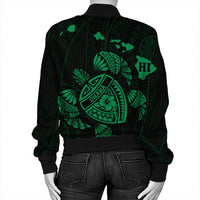 Hawaiian Map Turtle Ohana Hibicus Polynesian Bomber Jacket - Green - AH - Polynesian Pride