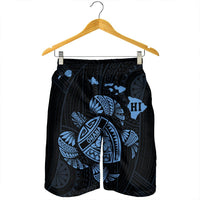 Hawaiian Map Turtle Ohana Hibicus Polynesian Men's Shorts - Pastel Blue - AH - Polynesian Pride