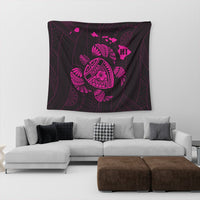 Hawaiian Map Turtle Ohana Hibicus Polynesian Tapestry - Pink - AH - Polynesian Pride