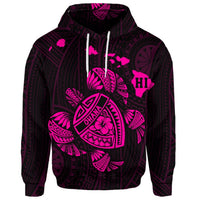 Custom Hawaiian Map Turtle Ohana Hibicus Polynesian Hoodie Pink - Polynesian Pride