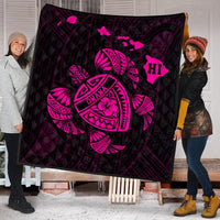 Hawaiian Map Turtle Ohana Hibicus Polynesian Premium Quilts - Pink - AH - Polynesian Pride