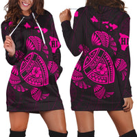 Hawaiian Map Turtle Ohana Hibicus Polynesian Hoodie Dress - Pink - AH Black - Polynesian Pride