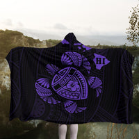 Hawaiian Map Turtle Ohana Hibicus Polynesian Hooded Blanket - Purple - AH - Polynesian Pride