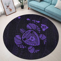 Hawaiian Map Turtle Ohana Hibicus Polynesian Round Carpet - Purple - AH - Polynesian Pride