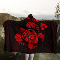 Hawaiian Map Turtle Ohana Hibicus Polynesian Hooded Blanket - Red - AH - Polynesian Pride