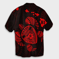 Hawaiian Map Turtle Ohana Hibicus Polynesian Hawaiian Shirt - Red - AH - Polynesian Pride