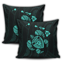 Hawaiian Map Turtle Ohana Hibicus Polynesian Pillow Covers - Turquoise - AH - Polynesian Pride