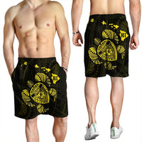 Hawaiian Map Turtle Ohana Hibicus Polynesian Men's Shorts - Yellow - AH - Polynesian Pride