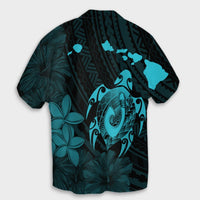 Hawaii Matching Dress and Hawaiian Shirt Hawaii Map Turtle Plumeria Hibiscus Fish Hook Polynesian Blue RLT14 - Polynesian Pride