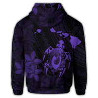 Hawaiian Map Turtle Plumeria Hibiscus Fish Hook Polynesian Hoodie Purple - Polynesian Pride