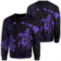Hawaiian Map Turtle Plumeria Hibiscus Fish Hook Polynesian Sweatshirt Purple - AH Unisex Black - Polynesian Pride