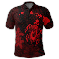 Hawaiian Map Turtle Plumeria Hibiscus Fish Hook Polynesian Polo Shirt Red - Polynesian Pride