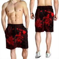 Hawaiian Map Turtle Plumeria Hibiscus Fish Hook Polynesian Men's Shorts Red - AH - Polynesian Pride