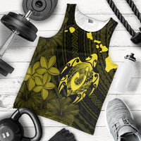 Hawaiian Map Turtle Plumeria Hibiscus Fish Hook Polynesian Tank Top Yellow - AH - Polynesian Pride