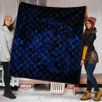 Hawaiian Map Turtle Tattoo Hibiscus Plumeria Polynesian Premium Quilts - Blue - AH - Polynesian Pride