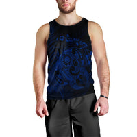 Hawaiian Map Turtle Tattoo Hibiscus Plumeria Polynesian Tank Top - Blue - AH Black - Polynesian Pride