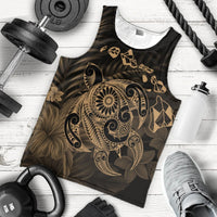 Hawaiian Map Turtle Tattoo Hibiscus Plumeria Polynesian Tank Top - Gold - AH - Polynesian Pride