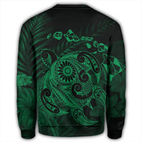 Hawaiian Map Turtle Tattoo Hibiscus Plumeria Polynesian Sweatshirt - Green - AH - Polynesian Pride