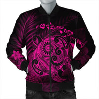 Hawaiian Map Turtle Tattoo Hibiscus Plumeria Polynesian Bomber Jacket - Pink - AH Black Unisex - Polynesian Pride