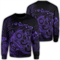 Hawaiian Map Turtle Tattoo Hibiscus Plumeria Polynesian Sweatshirt - Purple - AH Unisex Black - Polynesian Pride