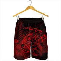 Hawaiian Map Turtle Tattoo Hibiscus Plumeria Polynesian Men's Shorts - Red - AH - Polynesian Pride