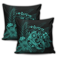 Hawaiian Map Turtle Tattoo Hibiscus Plumeria Polynesian Pillow Covers - Turquoise - AH - Polynesian Pride
