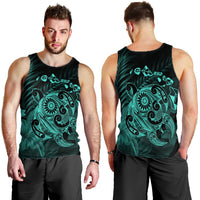 Hawaiian Map Turtle Tattoo Hibiscus Plumeria Polynesian Tank Top - Turquoise - AH - Polynesian Pride