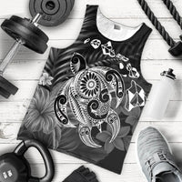 Hawaiian Map Turtle Tattoo Hibiscus Plumeria Polynesian Tank Top - White - AH - Polynesian Pride