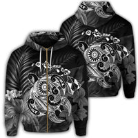 Hawaiian Map Turtle Tattoo Hibiscus Plumeria Polynesian Zip Hoodie White Unisex Art - Polynesian Pride
