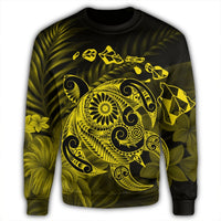 Hawaiian Map Turtle Tattoo Hibiscus Plumeria Polynesian Sweatshirt - Yellow - AH - Polynesian Pride