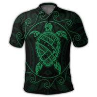 Hawaiian Map Turtle Wave Polynesian Polo Shirt Green - Polynesian Pride