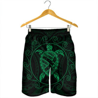 Hawaiian Map Turtle Wave Polynesian Men's Shorts Green - AH - Polynesian Pride