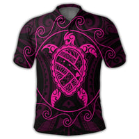 Hawaiian Map Turtle Wave Polynesian Polo Shirt Pink - Polynesian Pride
