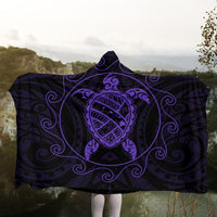 Hawaiian Map Turtle Wave Polynesian Hooded Blanket Purple - AH - Polynesian Pride