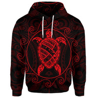 Custom Hawaiian Map Turtle Wave Polynesian Hoodie Red - Polynesian Pride