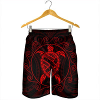 Hawaiian Map Turtle Wave Polynesian Men's Shorts Red - AH - Polynesian Pride