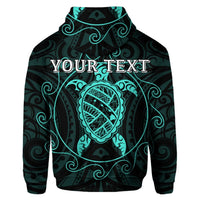 Custom Hawaiian Map Turtle Wave Polynesian Hoodie Turquoise - Polynesian Pride