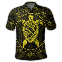 Hawaiian Map Turtle Wave Polynesian Polo Shirt Yellow - Polynesian Pride
