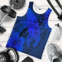 Hawaiian Map Whale Swim Hibiscus Polynesian Tank Top - Blue - AH - Polynesian Pride