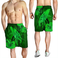 Hawaiian Map Whale Swim Hibiscus Polynesian Men's Shorts - Green - AH - Polynesian Pride